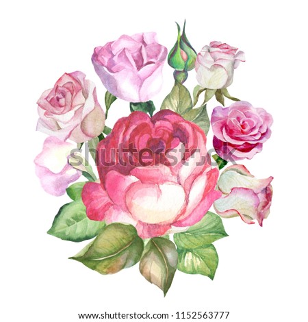 bouquet with red rose.watercolor