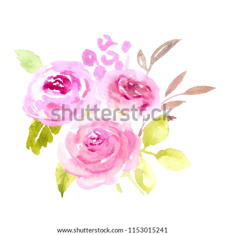 Pink Watercolor roses bouquet illustration on white background Perfect for wedding stationery design, invitation, greeting cards, save the date, baby shower. Girl, romantic, adorable composition.