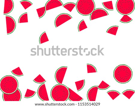 Red watermelon slice vector print illustration. Organic food element for summer diet. Bright red and green water melon fruit. Vector dessert nutrition watermelon berry.