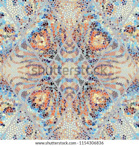Seamless background pattern. Mosaic art pattern of rhombuses of different tile textures.