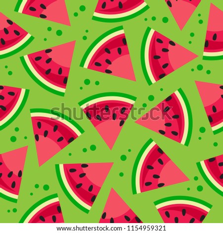 Yummy watermelon slice isolated on white background. Flat design element for gift wrap or fabric. Fruit illustration.