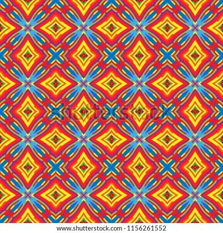 Bright Geometric pattern in repeat. Fabric print. Seamless background, mosaic ornament, ethnic style. 
