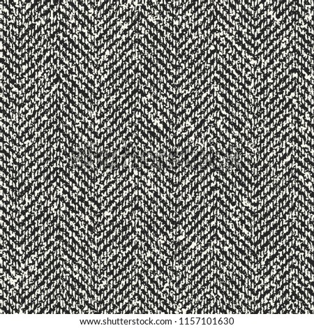 Monochrome Melange Herringbone Textured  Distressed Background. Seamless Pattern.