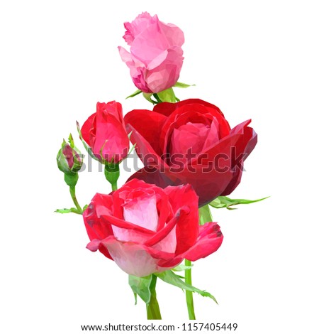 Beautiful fragrant flower. Wonderful Rose. Elements for label design. Vector illustration. Ingredients in triangulation technique. Rose low poly.