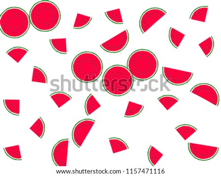 Fresh red watermelon slice vector print illustration. Organic food element for summer diet. Bright red and green water melon fruit. Vector dessert nutrition watermelon berry.