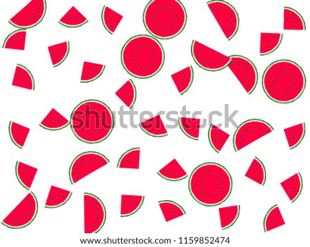 Red fresh watermelon slice vector print illustration. Organic food element for summer diet. Bright red and green water melon fruit. Vector dessert nutrition watermelon berry.