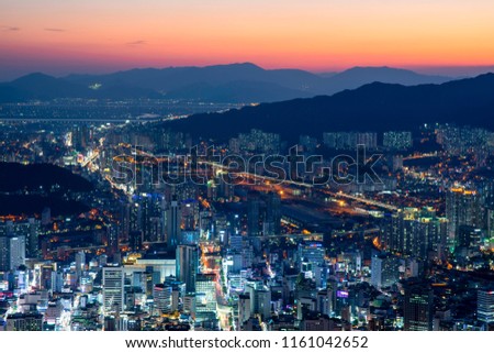 Korea Gwangan bridge in Busan city at night summer evening South Korea