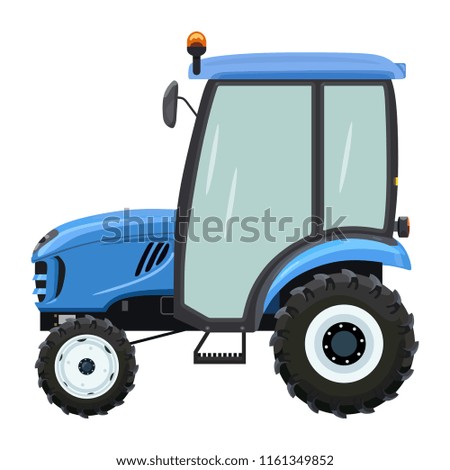 Blue tractor a side view on white background