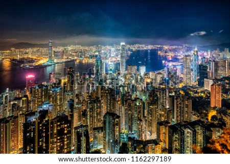 Hong Kong city scenery night view high angle