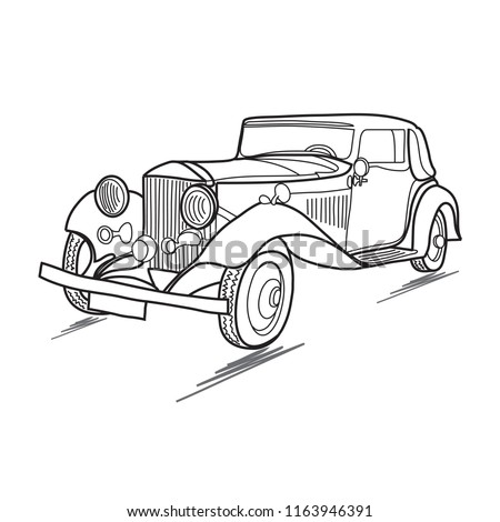 Hand drawn retro car icon isolated on white background
