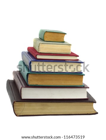 Books of different size in regular stack isolated on white