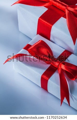 Set of red gift boxes on white background.