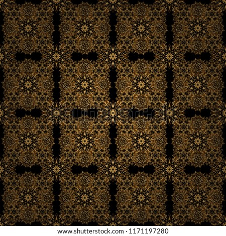 Vector golden seamless pattern. The texture of golden elements on black background.