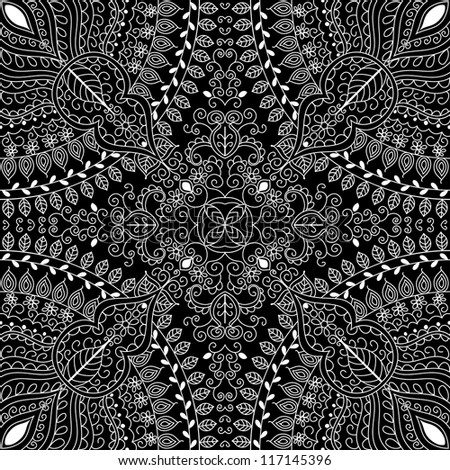 vector seamless white and black floral pattern background