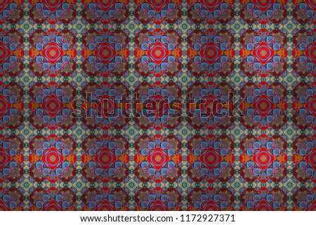 Abstract mosaic raster background. Geometric seamless pattern. Design elements. Sketch in blue, red and orange colors.