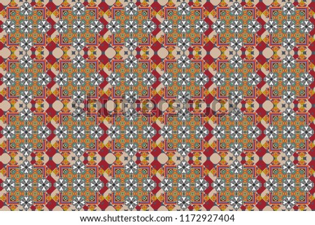 Raster illustration. Endless abstract seamless pattern. Orange, red and gray background texture.