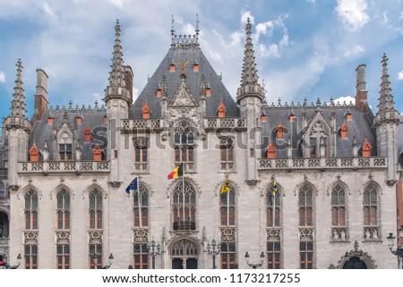 Bruges in Belgium, beautiful typical facade in the center 

