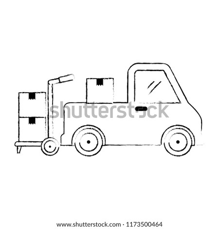 pile boxes carton with truck and cart