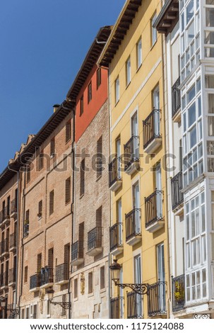 Colorful apartment buildings in the center of Burgos, Spain
