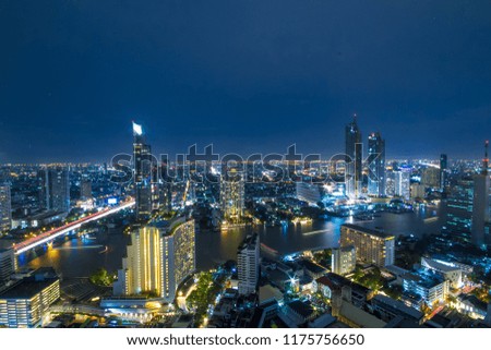 Night Modern cityscape of Bangkok, Thailand, Asia Expressway and Highway. network connection concept
