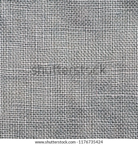 Linen natural grey fabric, square pattern, close up