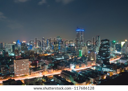 Modern city night view of Bangkok, Thailand.