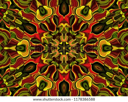 Abstract ornamental pattern of the modified image of the plant Coleus. Ornament in the natural colors of the plant Coleus.
