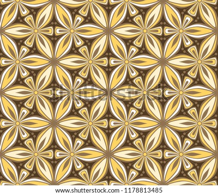 vintage flower seamless pattern vector illustration. geometric mandala ornament. brown and ocher graphic floral line oriental arabesque pattern. flower of life background for fabric, wallpaper design
