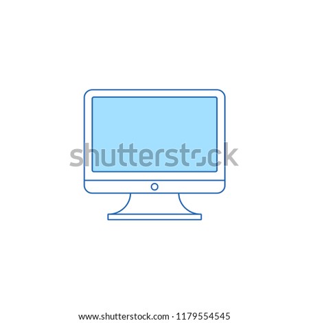 Vector icon of computer monitor with a blue screen.Line flat designe.