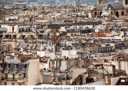 Elevated view of the buildings and suburbs of Paris, France, seen from the top of the Notre Dame Cathedral