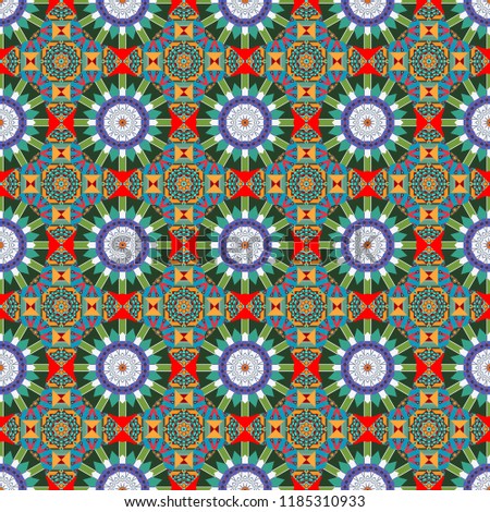 Moroccan, Turkish, Indian modern floor tiles in red, blue and green colors. Seamless background pattern.