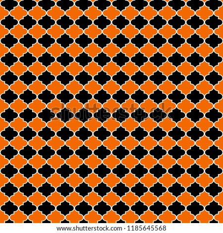 Orange and Black Quatrefoil Seamless Pattern - Orange, white, and black quatrefoil trellis design