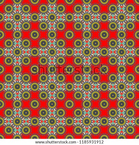 East culture, indian heritage, arabesque, persian motif. Seamless arabic geometric pattern. Vector traditional muslim background in blue, red and orange colors.
