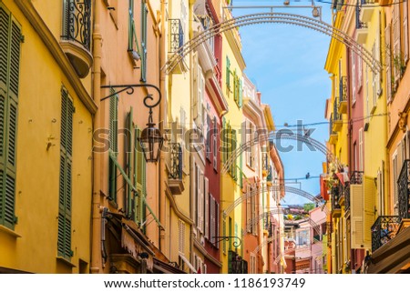 Architecture of the old town of Monaco on French Riviera.