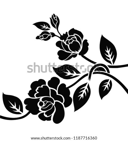 Silhouette of rose on a white background