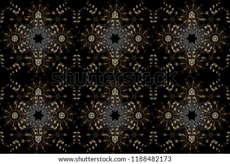 Seamless golden pattern. Raster oriental ornament. Seamless pattern on black, gray and brown colors with golden elements.