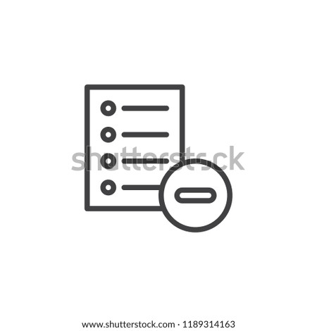Remove list outline icon. linear style sign for mobile concept and web design. Document delete simple line vector icon. Symbol, logo illustration. Pixel perfect vector graphics