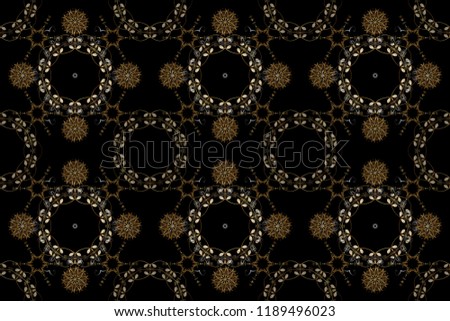 Traditional classic golden raster pattern on black, brown and gray colors with golden elements. Seamless oriental ornament in the style of baroque.