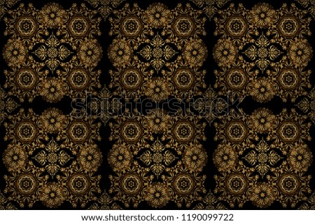 Black background. Golden seamless pattern. Glitter background. Raster luxury black background with golden elements.