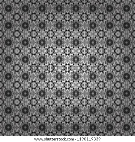 Vector seamless pattern with rhombus and tiles. Vintage decorative repainting art with ethnic motifs in gray, black and white colors. Abstract geometric squares with round symmetry.