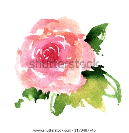 Rose flower watercolor drawing illustration. Hand painted Chinese style floral background. Botanical sketch for modern card design.