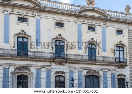 Close up details of an old building in Barcelona, Spain.