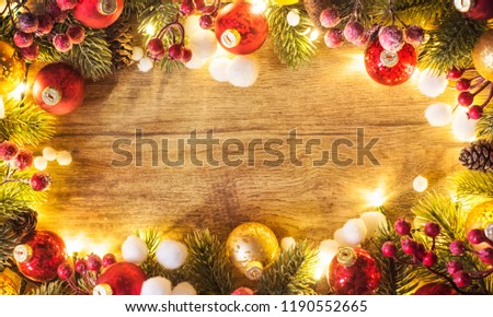 Christmas and New Year wooden background with light