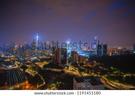Aerial view of sunrise at Kuala Lumpur city skyline