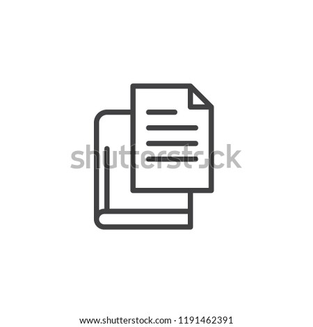 Book and page outline icon. linear style sign for mobile concept and web design. Text book with document sheet simple line vector icon. Symbol, logo illustration. Pixel perfect vector graphics