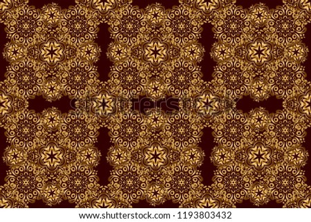 Raster golden seamless pattern. The texture of golden elements on brown background.