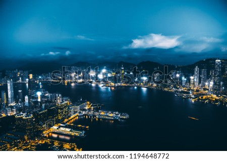 Beautiful architecture building exterior cityscape of hong kong city skyline at night