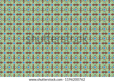 Raster flower illustration red, green and blue seamless pattern.