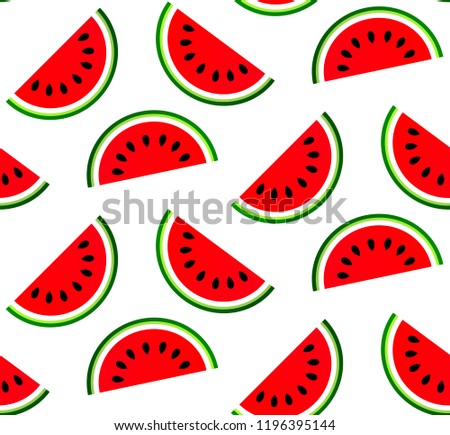 watermelon slices pattern, cute seamless background with fruit, vector illustration