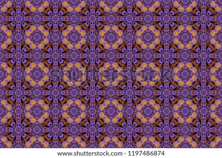 Mandala raster element. Round ornament decoration. Colorful flower seamless pattern. Stylized floral motif in brown, gray and violet colors.